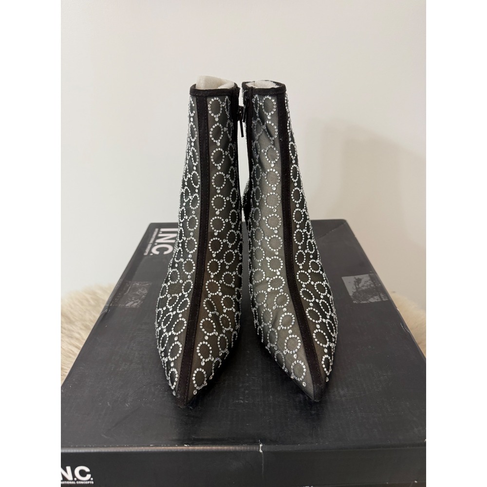 INC International Concepts Darissa Black Mesh Rhinestone Kitten Heel Boots 6.5M